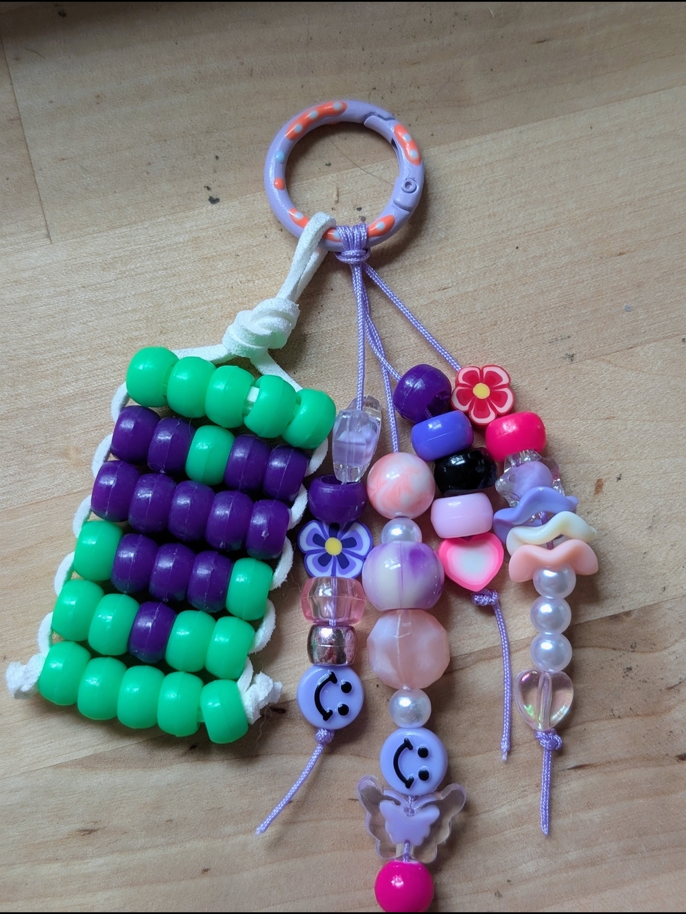 Beaded Keychain Charm in Green & Purple